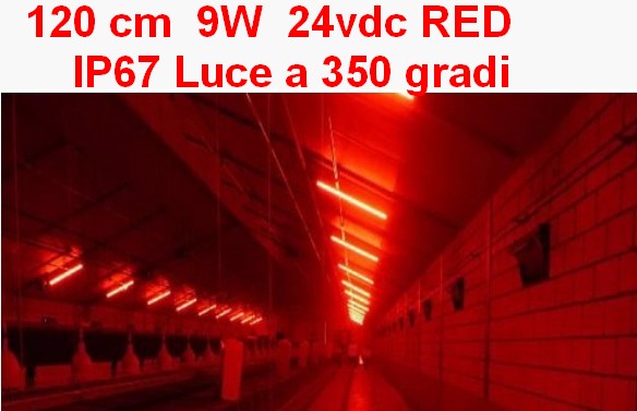 Tubo a Led ROSSO 120 cm luce 350 gradi 24V 9W IP67